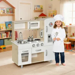 Cocina de Juguete de Madera con Fregadero Cocina de Inducción y Microondas Simulados con Accesorios Incluidos Co... - Ogal.Es