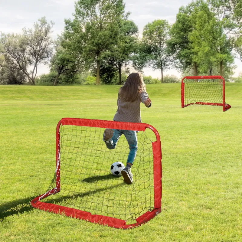 Mini Porterías de Fútbol Plegables Set de 2 Porterías de Exterior para Niños y Adultos 90x36x60 cm Rojo - Ogal.Es