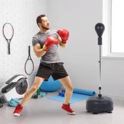 Saco de Boxeo de Pie con Altura Ajustable en 136-154 cm y Base Rellenable Pera de Boxeo con Soporte y Guantes Negro - Ogal.Es