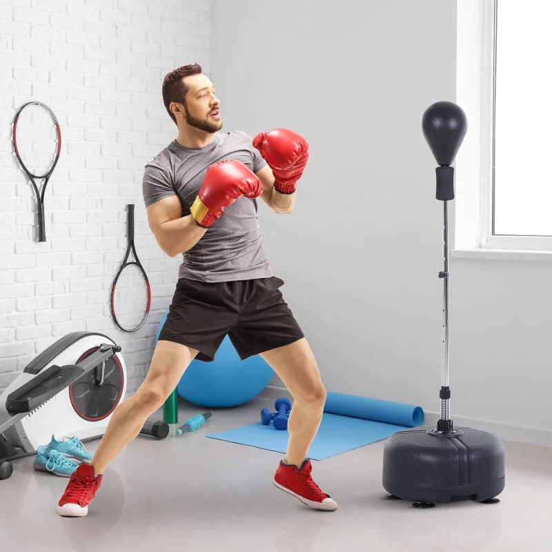 Saco de Boxeo de Pie con Altura Ajustable en 136-154 cm y Base Rellenable Pera de Boxeo con Soporte y Guantes Negro - Ogal.Es
