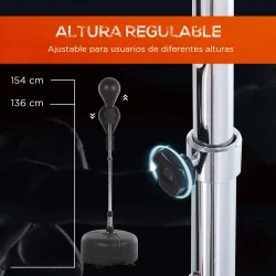 Saco de Boxeo de Pie con Altura Ajustable en 136-154 cm y Base Rellenable Pera de Boxeo con Soporte y Guantes Negro - Ogal.Es