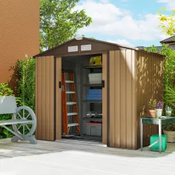 Caseta de Jardín 213x130x185 cm Cobertizo Metálico de Exterior para Almacenamiento de Herramientas Caqui - Ogal.Es