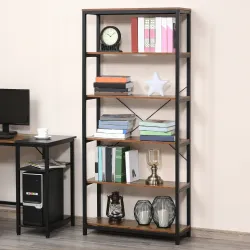 Estantería Estilo Industrial Retro con 6 Estantes Abiertos para Libros y sistema Antivuelco Almacenaje para Saló... - Ogal.Es