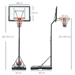 Canasta de Baloncesto con Soporte de Ruedas Aro de Basket Ajustable en Altura con Base Rellenable 90x165x302-352... - Ogal.Es