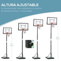 Canasta de Baloncesto con Soporte de Ruedas Aro de Basket Ajustable en Altura con Base Rellenable 90x165x302-352... - Ogal.Es