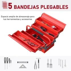 Caja de Herramientas Metálica, Maletín de Herramientas de Acero Plegable con 5 Bandejas y Asa, para Taller, Gara... - Ogal.Es