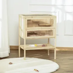Jaula de Madera para Hámster Ratones Casa de Juegos con 5 Plataformas Rampa Techo Abatible Ventana Cristal Plást... - Ogal.Es