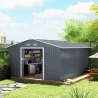Cobertizo de Jardín 12,4 m² 340x386x200 cm con 2 Puertas Corredizas Base Refuerzo (Suelo NO Incluido) Gris Oscuro - Ogal.Es