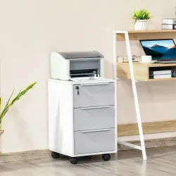 Mueble Archivador con Ruedas 3 Cajones Cerradura y 2 Llaves para Estudio Salón 40x40x63,5 cm Blanco y Gris - Ogal.Es