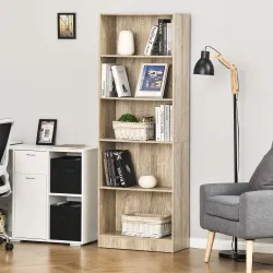 Librería Estantería de 5 Niveles para Libros con 3 Baldas Ajustables Antivuelco Almacenaje para Salón Oficina Es... - Ogal.Es