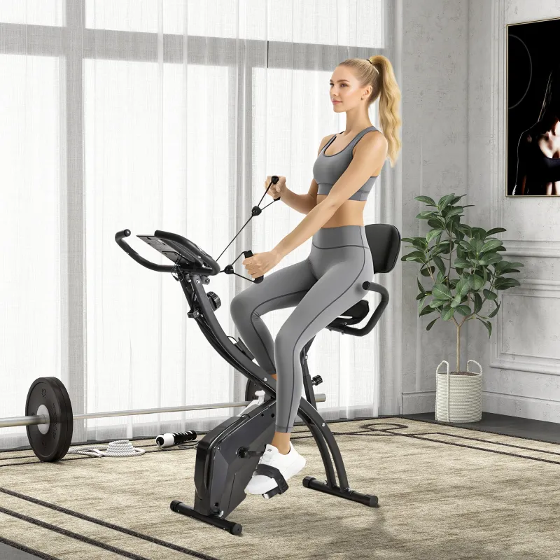 Bicicleta Estática Plegable 3 en 1 con Respaldo y 8 Niveles Resistencia Magnética, Bicicleta Estática en Casa Aj... - Ogal.Es