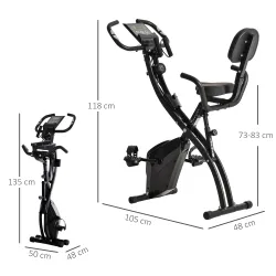 Bicicleta Estática Plegable 3 en 1 con Respaldo y 8 Niveles Resistencia Magnética, Bicicleta Estática en Casa Aj... - Ogal.Es