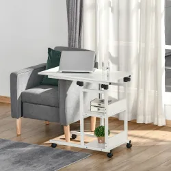 Mesa Auxiliar con Ruedas 80x40 cm Mesa para Sofá en Forma de C con Altura Ajustable 3 Niveles de 72-82 cm Marco ... - Ogal.Es