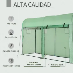 Invernadero de Exterior Invernadero de Jardín con 4 Ventanas 2 Puertas Enrollables con Cremallera Cubierta PE 14... - Ogal.Es