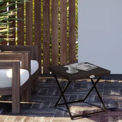 Mesa de Terraza Exterior de Ratán PE Plegable con Patas Cruzadas y Marco de Acero para Patio Balcón 40x40x40 cm ... - Ogal.Es