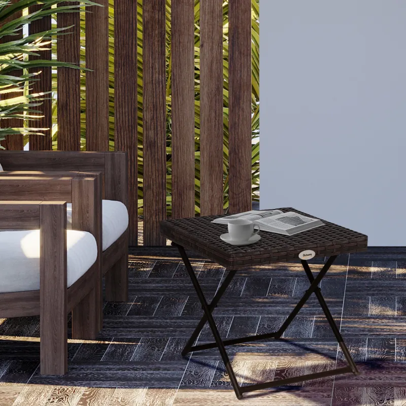 Mesa de Terraza Exterior de Ratán PE Plegable con Patas Cruzadas y Marco de Acero para Patio Balcón 40x40x40 cm ... - Ogal.Es