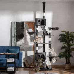 Árbol para Gatos de Suelo a Techo de 240-260 cm con Altura Ajustable Múltiples Plataformas Cuevas Cestos y Rampa... - Ogal.Es