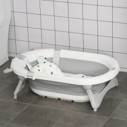 Bañera Plegable para Bebé Recién Nacido hasta 3 Años 81,5x50,5x23,5 cm con Tapón Termosensible Cojín Gris - Ogal.Es