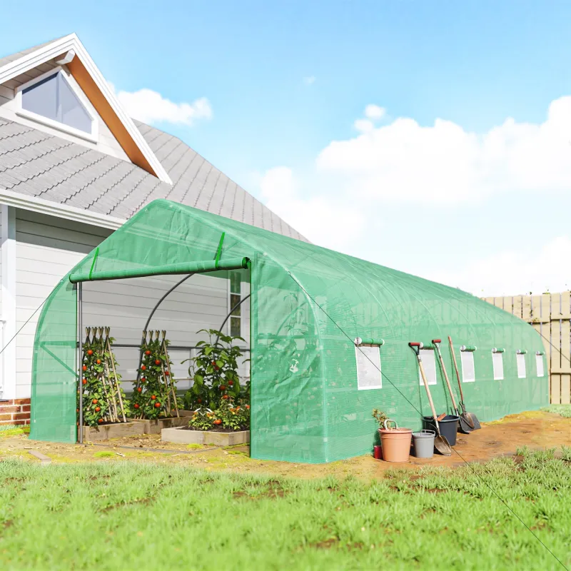 Invernadero de Exterior Invernadero de Túnel 8x3x2 m Invernadero de Jardín con 12 Ventanas y Puerta Enrollable p... - Ogal.Es