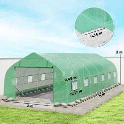 Invernadero de Exterior Invernadero de Túnel 8x3x2 m Invernadero de Jardín con 12 Ventanas y Puerta Enrollable p... - Ogal.Es