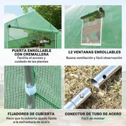 Invernadero de Exterior Invernadero de Túnel 8x3x2 m Invernadero de Jardín con 12 Ventanas y Puerta Enrollable p... - Ogal.Es