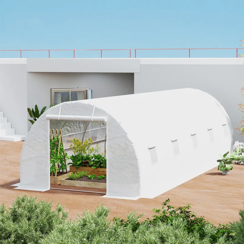 Invernadero de Exterior Invernadero de Túnel 8x3x2 m Invernadero de Jardín con 12 Ventanas y Puerta Enrollable p... - Ogal.Es