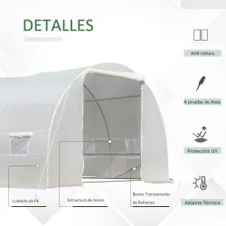 Invernadero de Exterior Invernadero de Túnel 8x3x2 m Invernadero de Jardín con 12 Ventanas y Puerta Enrollable p... - Ogal.Es