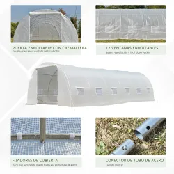 Invernadero de Exterior Invernadero de Túnel 8x3x2 m Invernadero de Jardín con 12 Ventanas y Puerta Enrollable p... - Ogal.Es