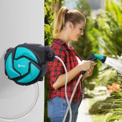 Enrollador de Manguera para Jardín 10+1 m con Boquilla de 7 Funciones, Carrete de Manguera de Jardín de Pared, G... - Ogal.Es