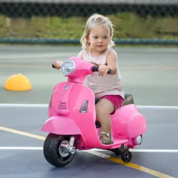 Moto Eléctrica Vespa para Niños de 18-36 Meses Moto de Batería 6V con Faro Bocina y 4 Ruedas 66,5x38x52 cm Rosa - Ogal.Es