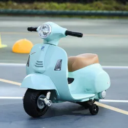 Motocicleta Infantil con Faro Bocina y 4 Ruedas Moto Eléctrica Vespa para Niños con Licencia 66,5x38x52 cm Verde - Ogal.Es