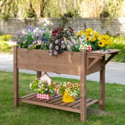Huerto Urbano con 8 Compartimentos y Estantes para Cultivo de Verduras y Hortalizas 123x54x80 cm Marrón - Ogal.Es