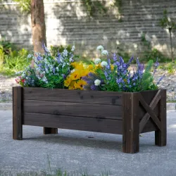 Jardinera de Madera Jardinera Rectangular con Patas Elevadas y 2 Drenajes para Flores Plantas 100x36,5x36 cm Marrón - Ogal.Es
