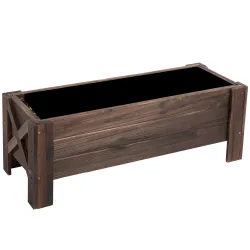 Jardinera de Madera Jardinera Rectangular con Patas Elevadas y 2 Drenajes para Flores Plantas 100x36,5x36 cm Marrón - Ogal.Es