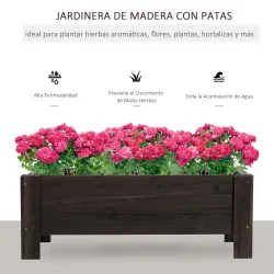 Jardinera de Madera Jardinera Rectangular con Patas Elevadas y 2 Drenajes para Flores Plantas 100x36,5x36 cm Marrón - Ogal.Es
