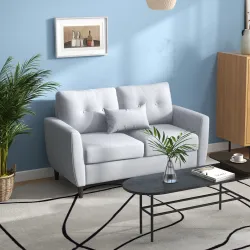 Sofá de 2 Plazas con Cojines y Asiento Acolchado Funda de Almohada Lavable 140x78x83 cm Gris Claro - Ogal.Es