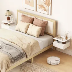 Juego de 2 Mesitas de Noche Flotantes, Mesillas de Noche Dormitorio con Cajón, Estante Abierto, Ahorra Espacio, ... - Ogal.Es