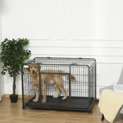 Jaula para Perros Plegable de Metal Jaula para Perros Grandes 125x76x81 cm con Ruedas y Frenos Bandeja Extraíble... - Ogal.Es