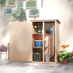 Armario de Jardín de Madera para Exterior para Herramientas con 2 Estantes Techo Asfáltico 75x56x115cm Natural - Ogal.Es