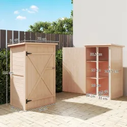 Armario de Jardín de Madera para Exterior para Herramientas con 2 Estantes Techo Asfáltico 75x56x115cm Natural - Ogal.Es