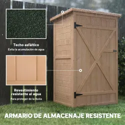 Armario de Jardín de Madera para Exterior para Herramientas con 2 Estantes Techo Asfáltico 75x56x115cm Natural - Ogal.Es