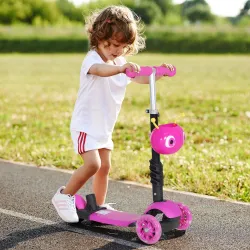 3 en 1 Patinete para Niños de +18 Meses Scooter de 3 Ruedas con Asiento Extraíble Manillar Mango de Empuje Altur... - Ogal.Es