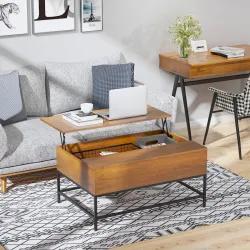 Mesa de Centro Elevable Mesa de Centro con Espacio de Almacenaje Oculto Mesa Elevable para Salón Comedor 90x60,5... - Ogal.Es