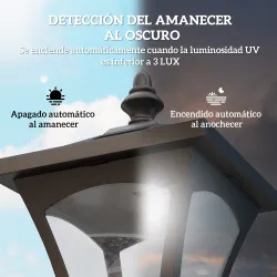 Farola Solar Exterior Luz Solar Exterior Jardín Lámpara de Pie con Apagado Automático IP44 para Exteriores Patio... - Ogal.Es