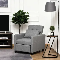Sofá Cama de 1 Plaza Tapizado en Lino con Respaldo Ajustable de 3 Niveles y Almohada Acolchada 69x82,5x84 cm Gris - Ogal.Es
