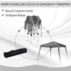 Carpa Plegable 2,4x2,4 m, Pop-up, Cenador Pabellón de Jardín, Altura Ajustable con Bolsa de Transporte, Anti-UV,... - Ogal.Es