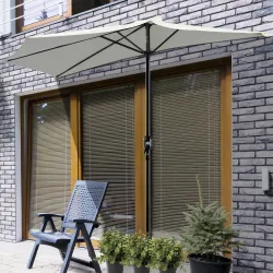 Sombrilla 269x138x236 cm Parasol de Jardín con Manivela y Forma Semicircular Tela Poliéster 180 g/m² para Exteri... - Ogal.Es