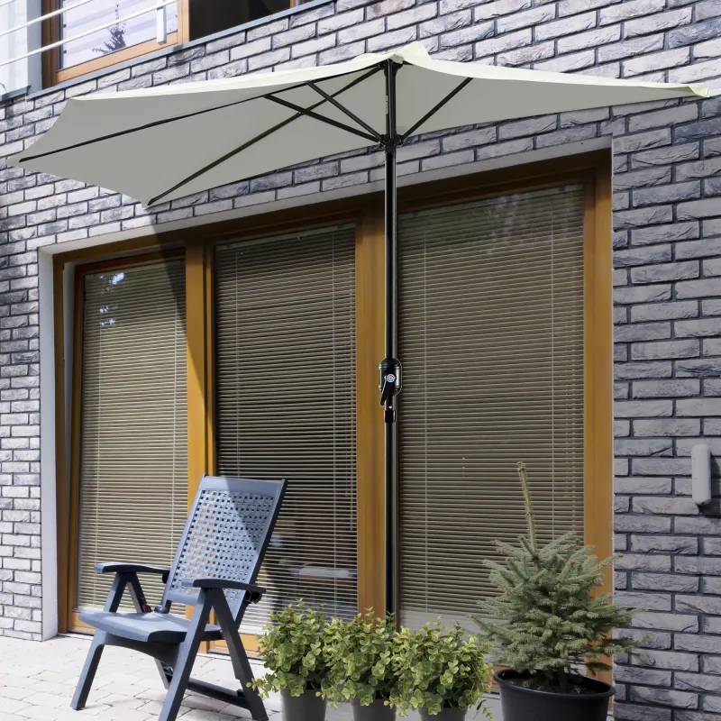 Sombrilla 269x138x236 cm Parasol de Jardín con Manivela y Forma Semicircular Tela Poliéster 180 g/m² para Exteri... - Ogal.Es