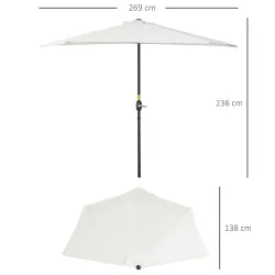 Sombrilla 269x138x236 cm Parasol de Jardín con Manivela y Forma Semicircular Tela Poliéster 180 g/m² para Exteri... - Ogal.Es