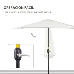 Sombrilla 269x138x236 cm Parasol de Jardín con Manivela y Forma Semicircular Tela Poliéster 180 g/m² para Exteri... - Ogal.Es